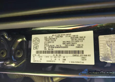 2019 Ford F-150 Lariat from USA, damaged, VIN 1FTEW1E4XKFD22053